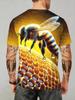Men's Full-Body Bee Print T-Shirt - Breathable Short Sleeve Round Neck Casual Top with 3D Bee Design, Machine Washable Suitable for Summer, & Casual