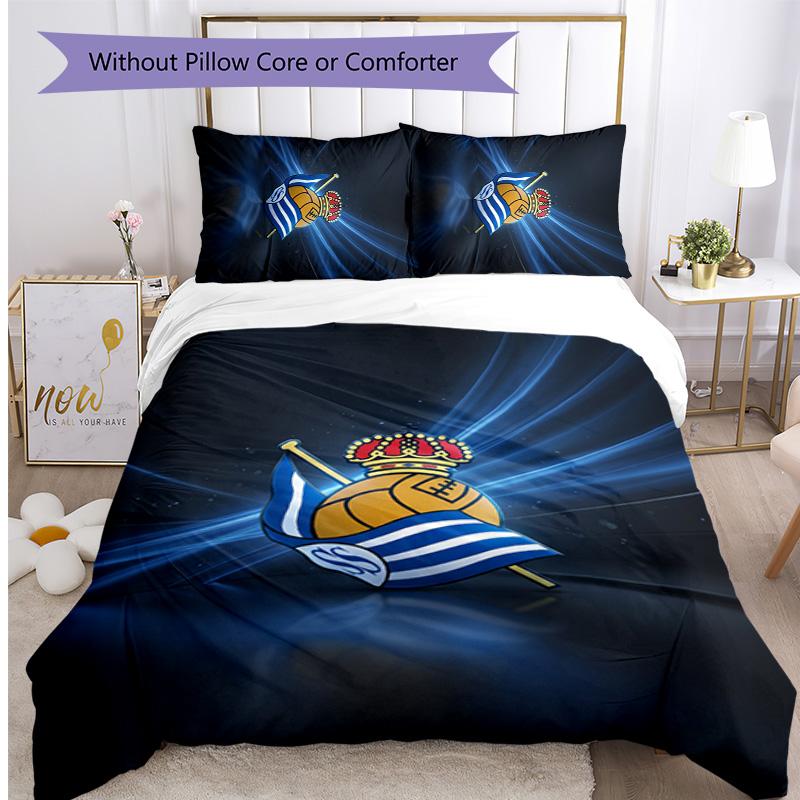Set Lenzuola Stampato 3 Pezzi FC Real Sociedad Copripiumino Traspirante con Federe Biancheria da Letto Decorativa per Camera da Letto Casa