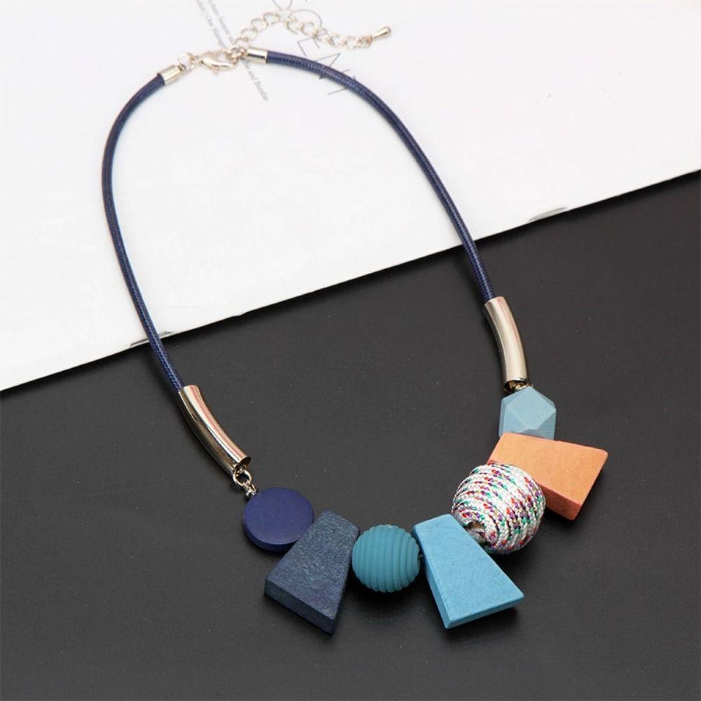 Beads Simple Geometric Necklace Colorful Ethnic Style Necklace Elegant Wood Necklace Women