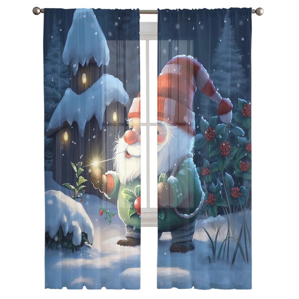 Christmas Dwarfs Snow Tulle Curtains For Living Room Sheer Curtain For Bedroom Window Blinds Voile Curtains