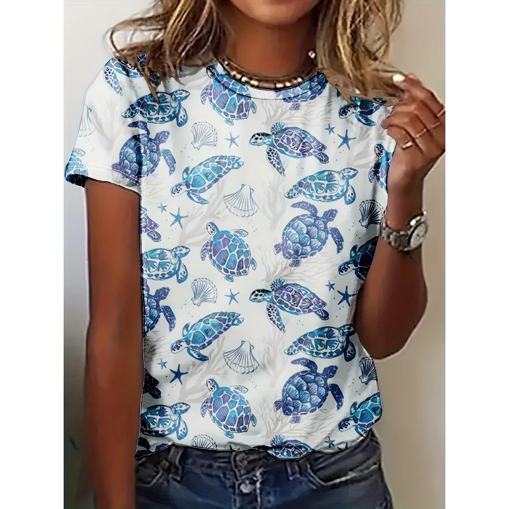 Sea Turtle Animal 3D Print Women's Short Sleeve O-Neck T Shirt Fashion Casual  Harajuku Y2k