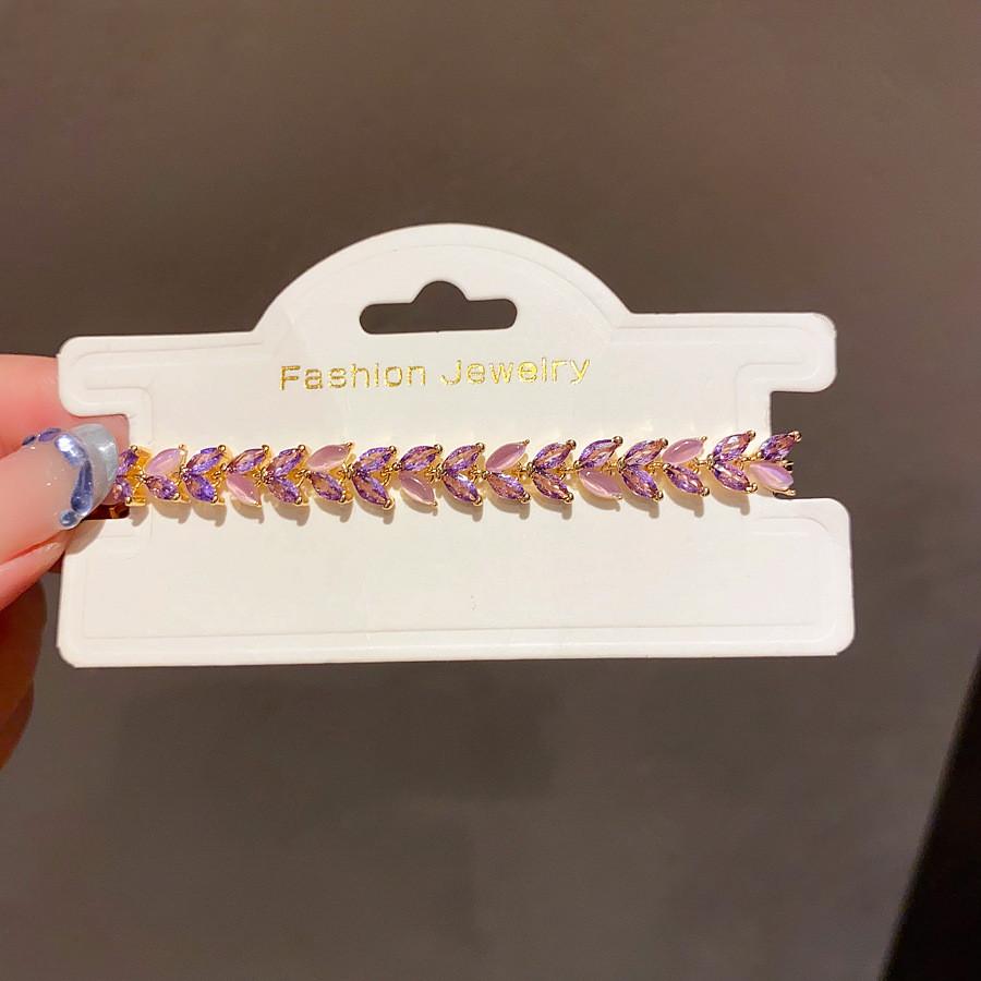 Copper Zircon Leaf Cuff Bracelet With Vintage Style For Women