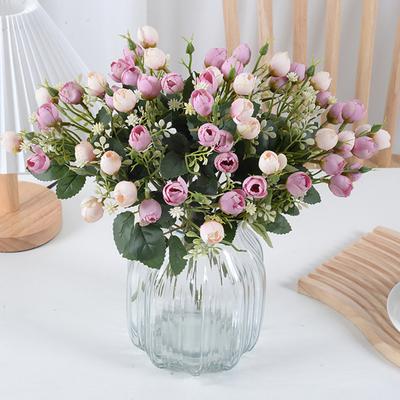 Artificial Flower with Green Leaves 15 Head Fake Silk Flower DIY Wedding Floral