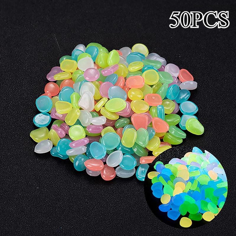 

100 шт. Декор для сада Светящиеся камни Светятся в темноте Декоративная галька Уличный декор Аквариумная декорация Аксессуары для аквариума multicolor,50pcs