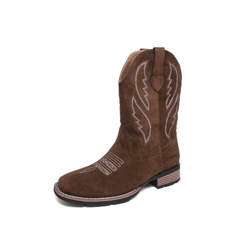 Herren Plus Size Bestickte Leder-Cowboy-Stiefel - Western Style zum Hineinschlüpfen Hohe Stiefel