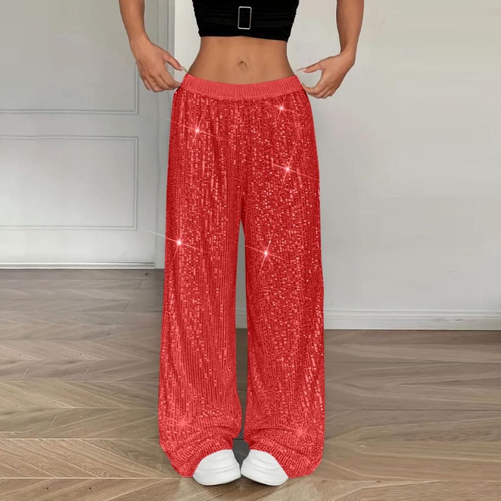 Sequin Pants Women Stretchy High Waist Wide Leg Pant Casual Loose Glitter Trousers Bling Party Clubwear
