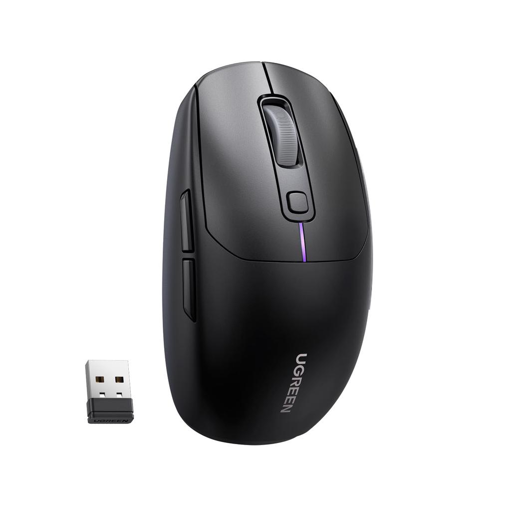 UGREEN Wireless Mouse, USB-C Rechargeable, for Work and Gaming, Bluetooth 2.4G, Wired, and Side Buttons, Repositionable, Software Included, 5000 DPI,