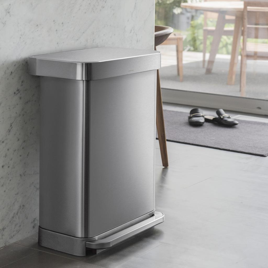 Simplehuman Trash Can 45L Rectangular Step Can Pedal Type with Lid Soft Close Stainless Steel Dust Box 45L Simplehuman