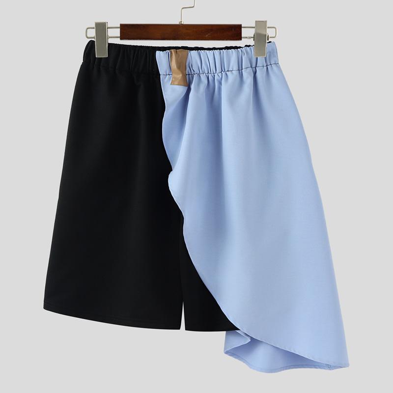 

INCERUN Men Elastic Waist Patchwork Layers Casual Loose Half Pants 5XL синій