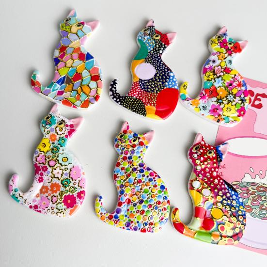 3D Sitting Cat Refrigerator Magnet Embossed Geometric Colorful Kitten Fridge Magnet Home Kitchen Cabinet Locker Whiteboard Decoration