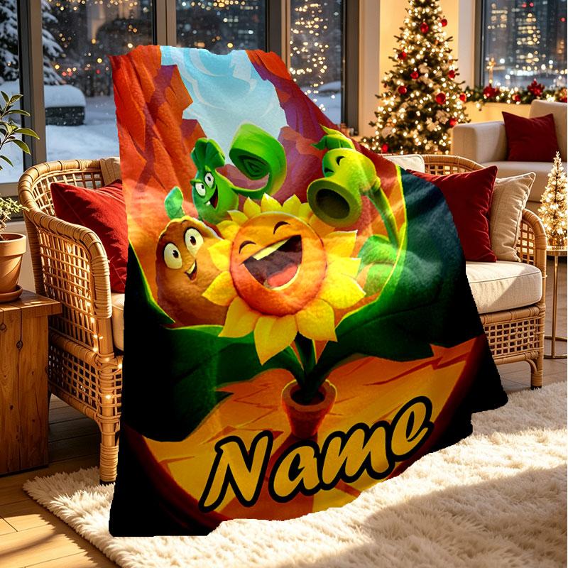 Custom Name Personalized Plants vs. Zombies Print Blanket, Home Decor, Bedroom, Sofa, Camping, Couch, Gifts for Birthday Christmas
