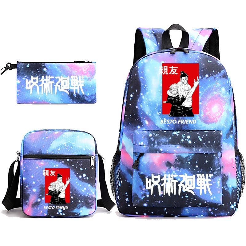 Large Capacity Schoolbag with Shoulder Strap; Student Three-piece Pencil Case Set