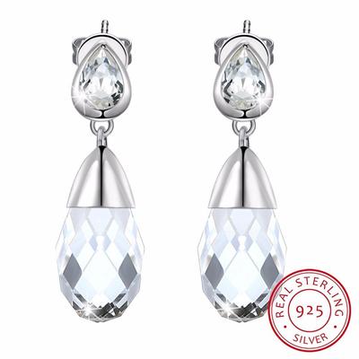 Lekani Crystals  Wedding Jewelry Real S925 Silver Water Drop Earrings For Women Party Fashion Piercing Joyas