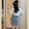2025 Gray Woolen Women's A-Line Mini Skirt: Elastic Waist, Slimming, Anti-Exposure Design for Autumn/Winter