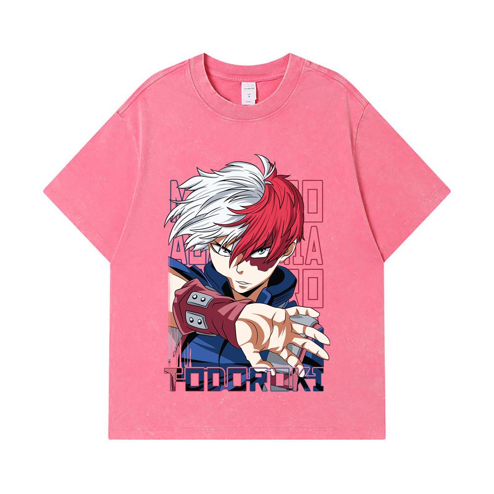 275 GSM Washed T-shirts 100% Cotton My Hero Academia V18 Todoroki Print Unisex Heavy Cotton T Shirt