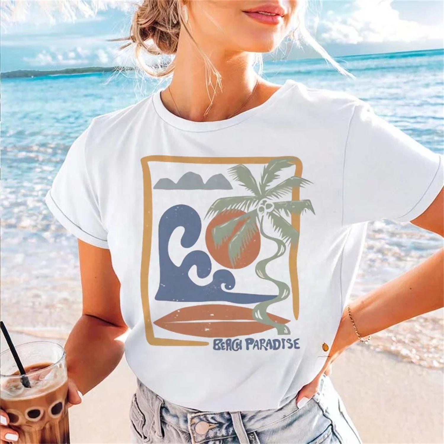 Ladies  Cute Watercolor Clothing Printed Fashion Travel Pattern T-Shirt Short Sleeve Regular Top Women s Casual Summer T-Shirt S