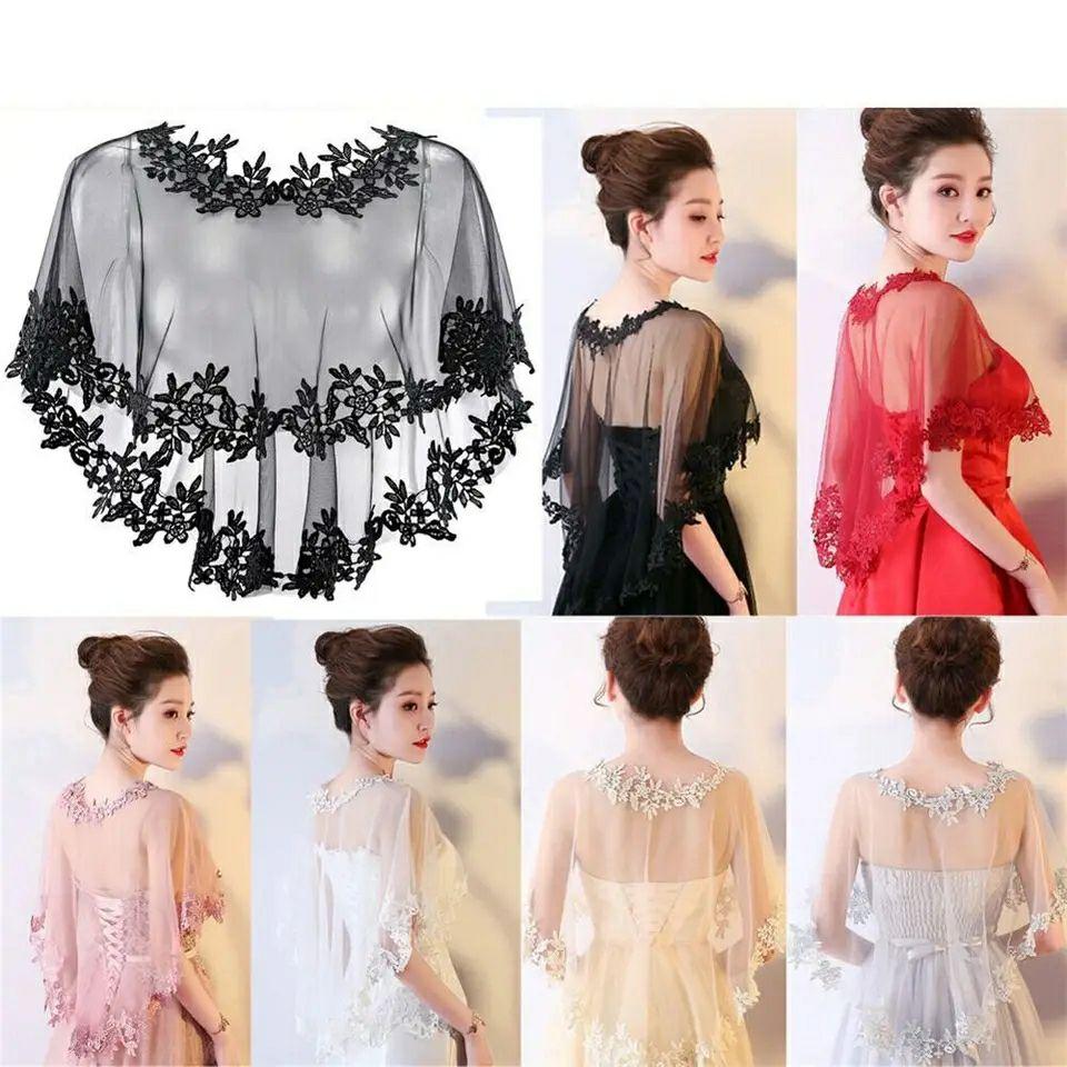 Women Party Bridal Casual Lace Shawl Wedding Cape Evening Dress Cape Style Shawl Elegant Light Sheer