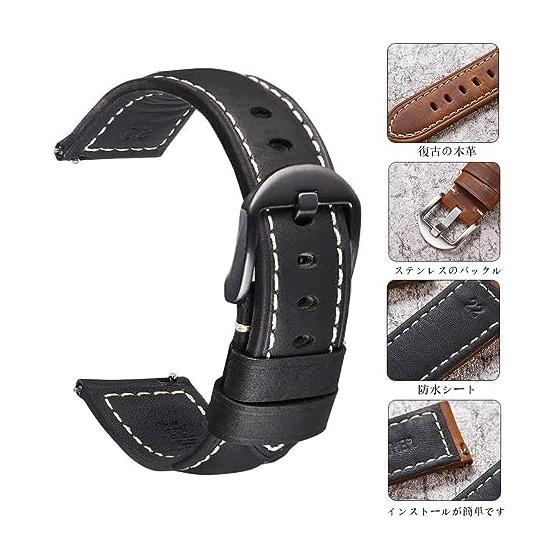 Watch Strap Leather Smart Watch Strap Watch Band Genuine Leather Strap 20mm 22mm 24mm Waterproof Silver Black Buckle Leather with Tools Quick Release