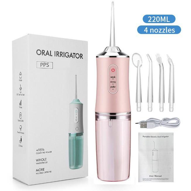 Oral Irrigator Portable Dental Water Flosser USB Rechargeable Water Jet Floss Tooth Pick 4 Jet Tip 220ml 3 Modes Teeth Cleaner