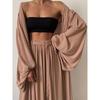 Moda Donna Primavera ed Estate Set 3 Pezzi Giacca Sexy + Top a Tubo + Sciarpa + Pantaloni