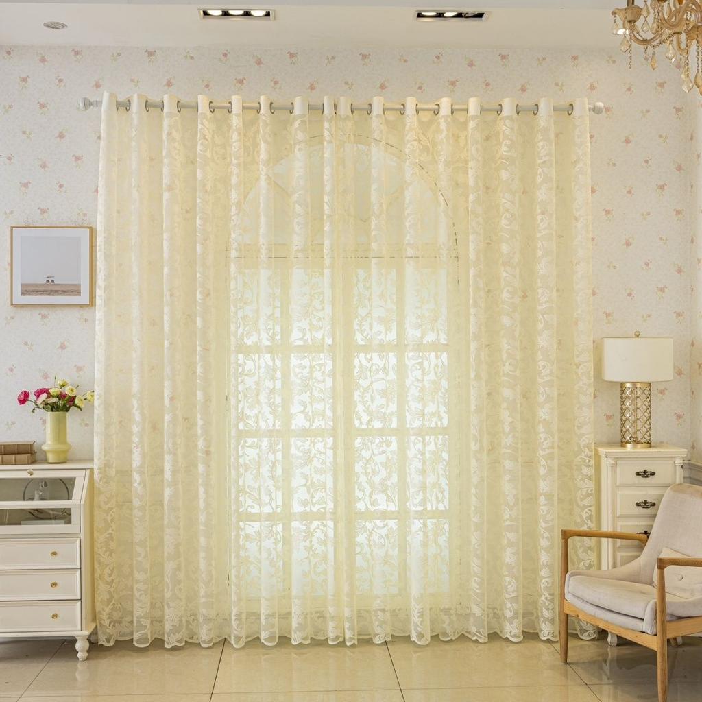 European Embroidered Sheer Curtains for Living Room Bedroom Balcony Bay Window Light Filtering Lace Window Screen