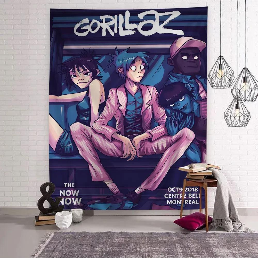 Retro Music Gorillaz Good Quality Anime Tapestry Hanging Tarot Hippie Wall Rugs Dorm Wall Hanging Sheets