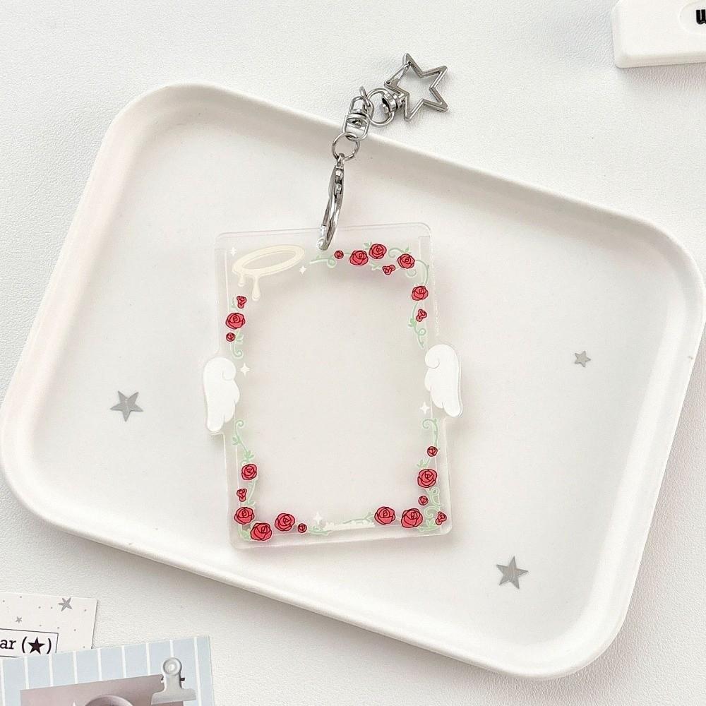 Star Clip Keychain Charm Angel Wings Photocard Organizer Photo Display Keychain Fan Collection