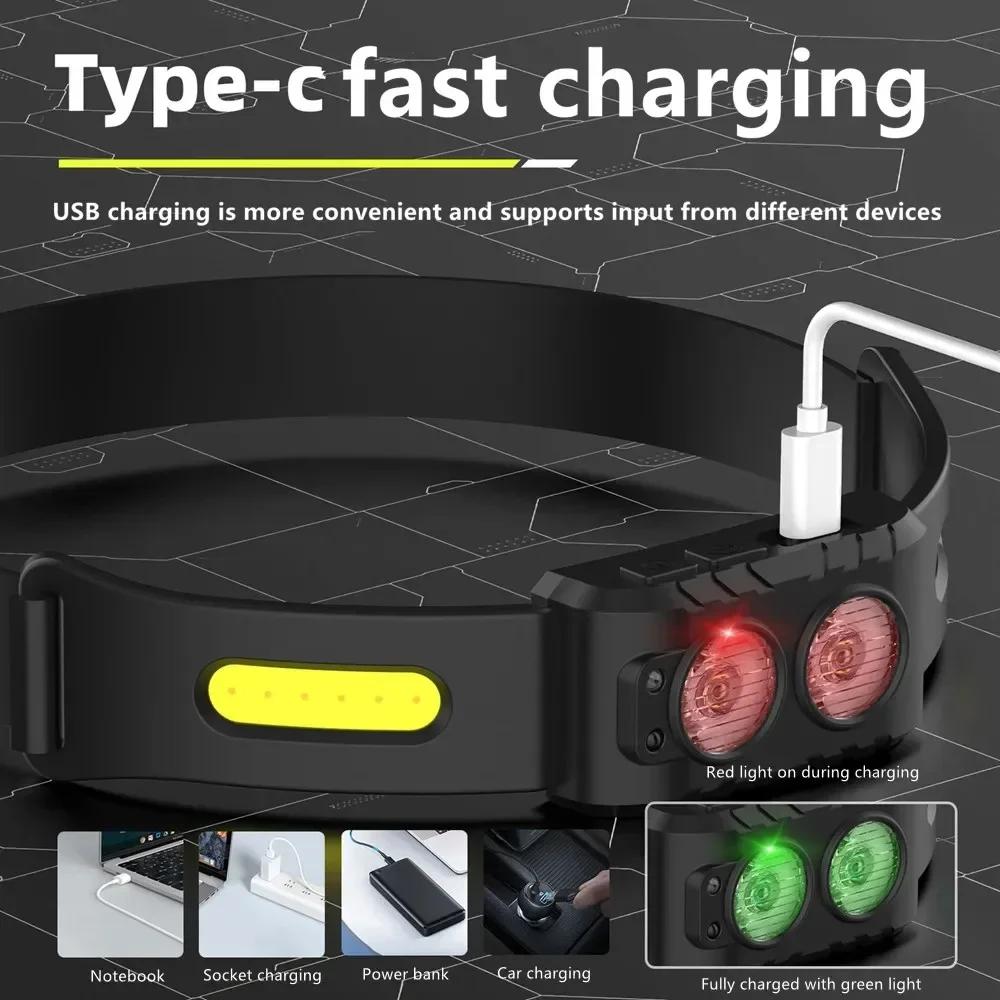 Strong Light Headlight Portable USB Rechargeable LED Sensing Headlamp XPE+COB Flashlight Super Bright Lamp Fishing Emergency