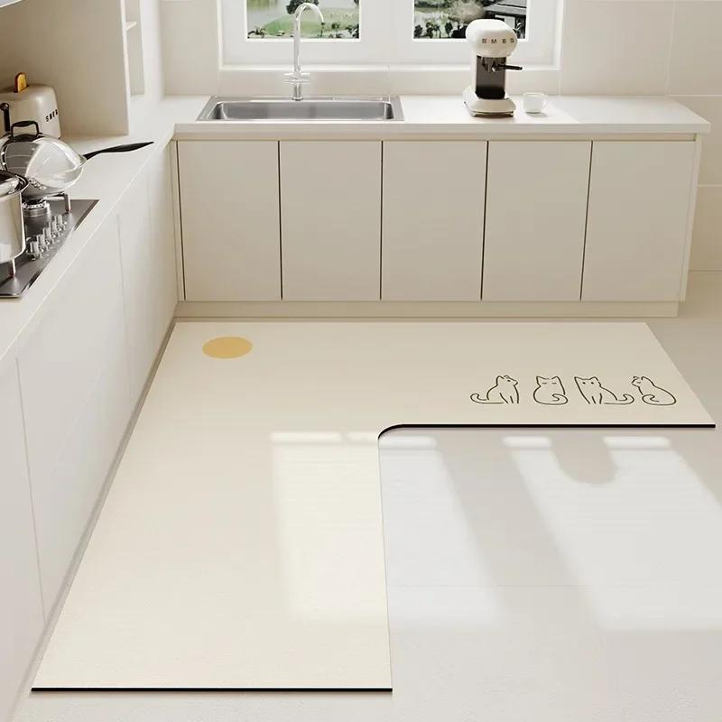 Kobercový koberec ve tvaru L do kuchyně Absorpční protiskluzová podložka Minimalistický styl Dekorace domu Koberec Kočka Květina Absorpce oleje Otíratelný