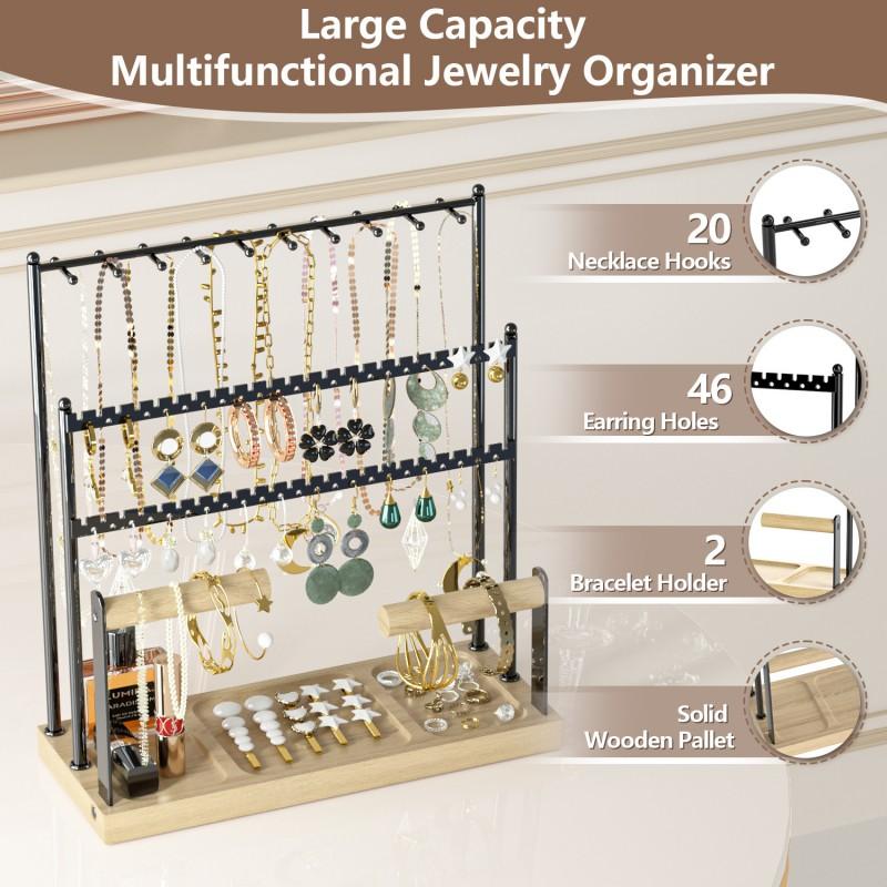 Multi-Functional Jewelry Organizer 3-Tier Metal Desktop Stand Earrings Necklaces Cosmetics