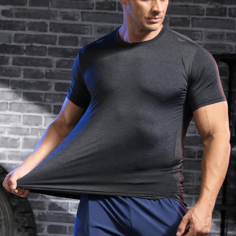 Men's Gym Workout Muscle Fit Shirt Thin Loose-fitting Casual T-shirt Stretchy Quick-drying Short Sleeve Athletic Running Tee