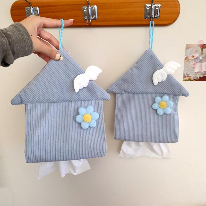 House Shape Tissue Box Versatile Decorative Tissue Box Fabric Tissue Dispenser Easy To Refill For Dormitory Bathroom Household