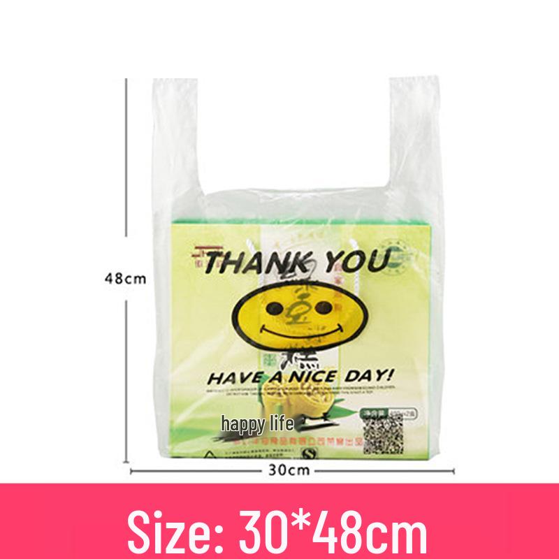 Thickened Transparent Smiley Face Tote: Convenient Disposable Supermarket Bag for Takeaway