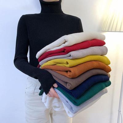 Damen Pullover Rollkragenpullover Herbst Dünn Einfach Basic Langarm Jumper Solides Oberteil Hemd Weiblicher Strickpullover