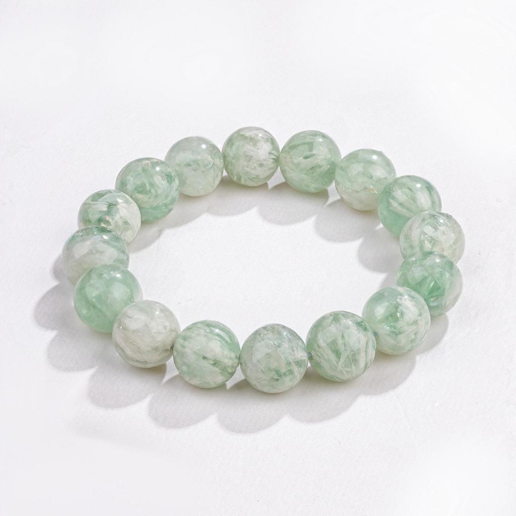 Mei Zhuo Natural Green Fluorite Snowflake Feather Crystal Bead Bracelet