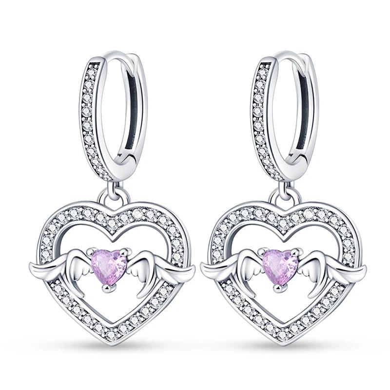 925 Sterling Silver Love Feather Moon Star Heart Earrings Fit Original Charms Hoop for Women Girls Stud Earring Jewelry Gifts