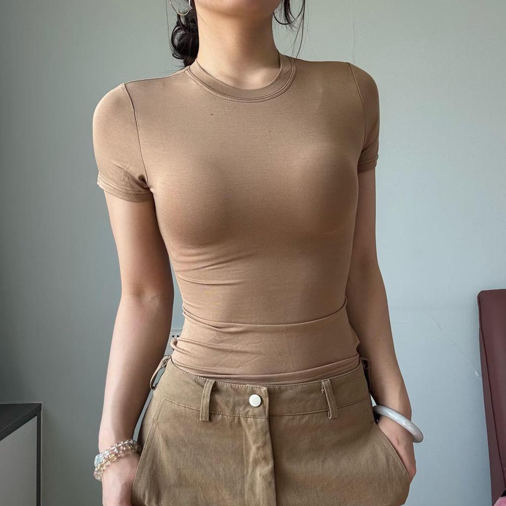 Sexy European & American Style Slim Fit Short Sleeve Round Neck T-Shirt - Versatile Summer Basic