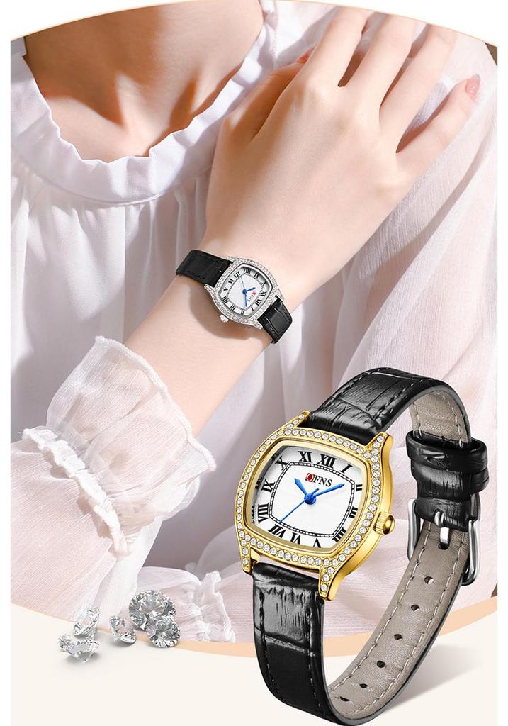 Retro Rhinestone Inlaid Roman Numerals Square Ladies Fashion Watch