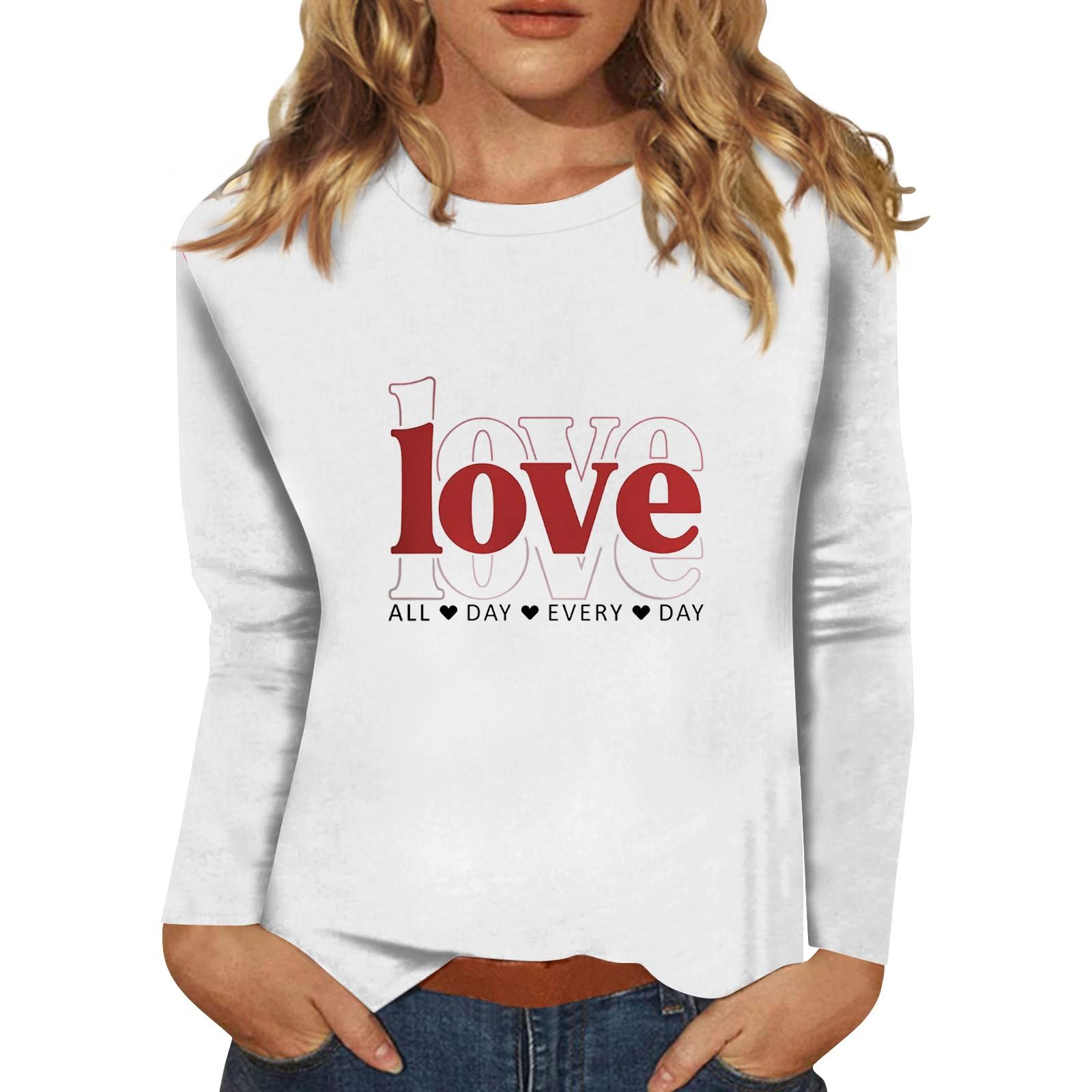 

Модний жіночий повсякденний топ з довгими рукавами на День Святого Валентина з круглим вирізом і принтом XXXXXL винний