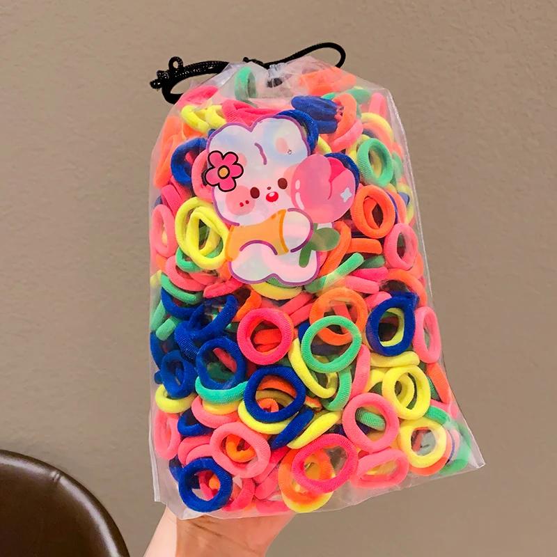 

100Pcs Colorful Basic Nylon Ealstic Hair Band Kids Girls Ponytail Holder Ties Scrunchie Small Mini Headwear Rubber Bands