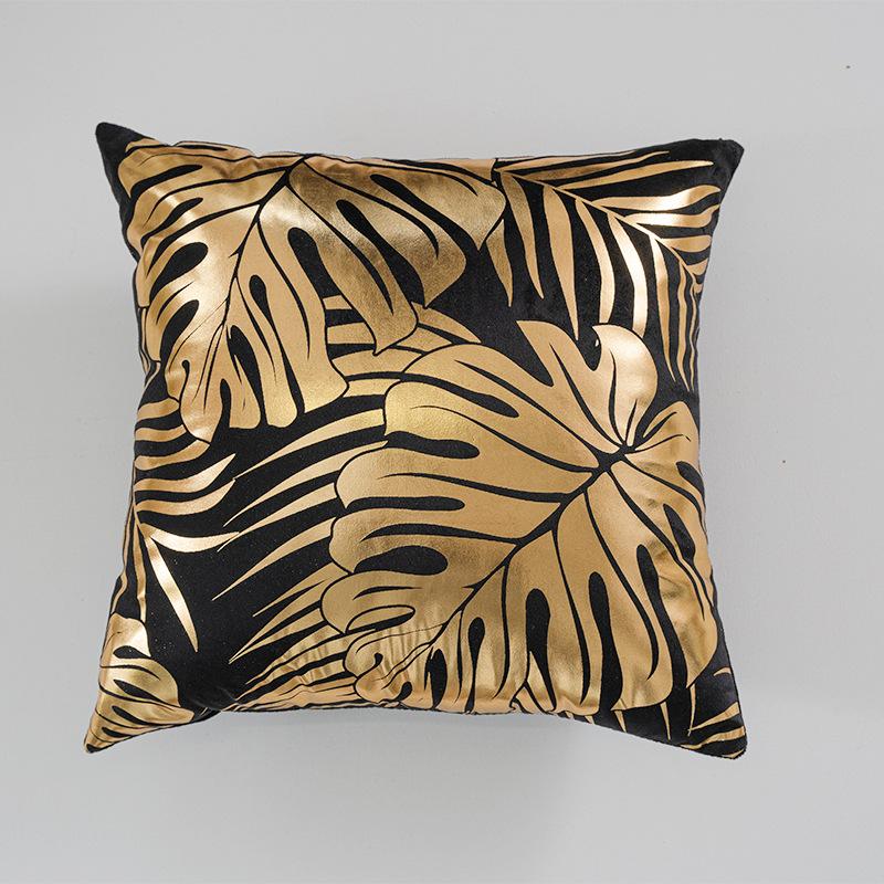New Hot Stamping Leaf Letter Pillow Case Short Plush Black and White Sofa Bedroom Cushion Pillow