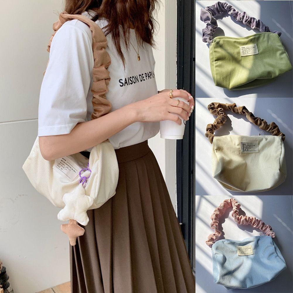 

Pleated Strap Shoulder Bag Korean Style Handbag Sweet Corduroy Retro Underarm Bag Summer