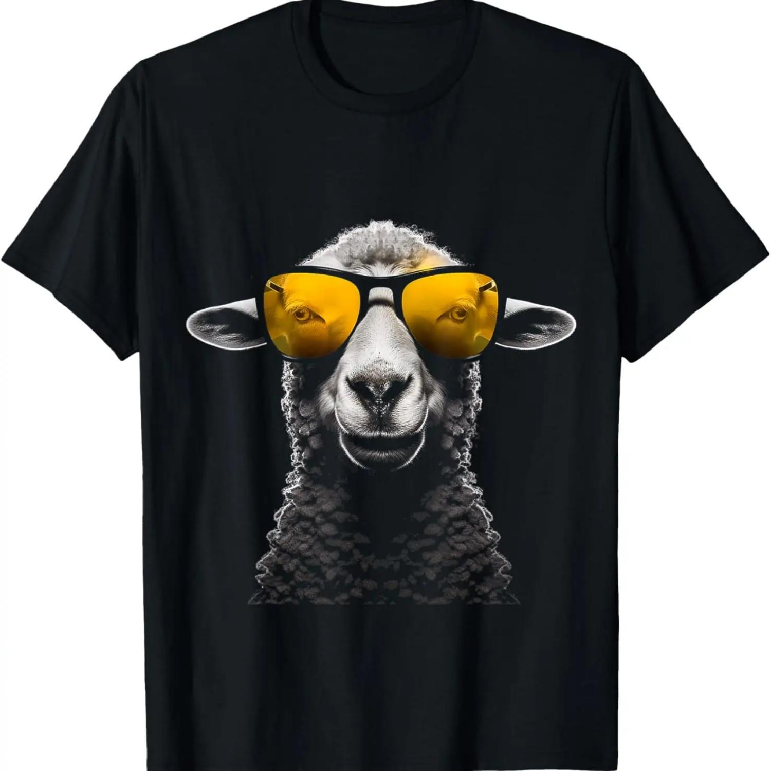 Sheep Sunglass Art Animal Illustration Graphic Sheep T-Shirt S чёрный