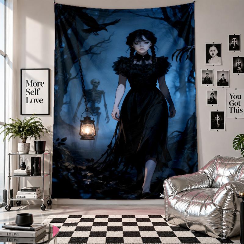 Wall TapestryWednesday Addams Art Hanging Cloth Decorative Background Cover for Room Decoration