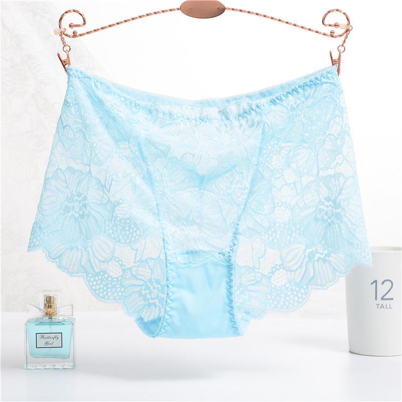 

Прозрачные кружевные трусики со средней посадкой, дышащей хлопковой вставкой и приподнимающим бедра дизайном XL светло-синий