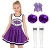 Vestito Completo Cheerleader per Ragazze Senza Maniche Gonna Pieghettata Stampa Lettere Fiori Pompom Accessori per Capelli Calzini a Tubo a Righe Costume Completo