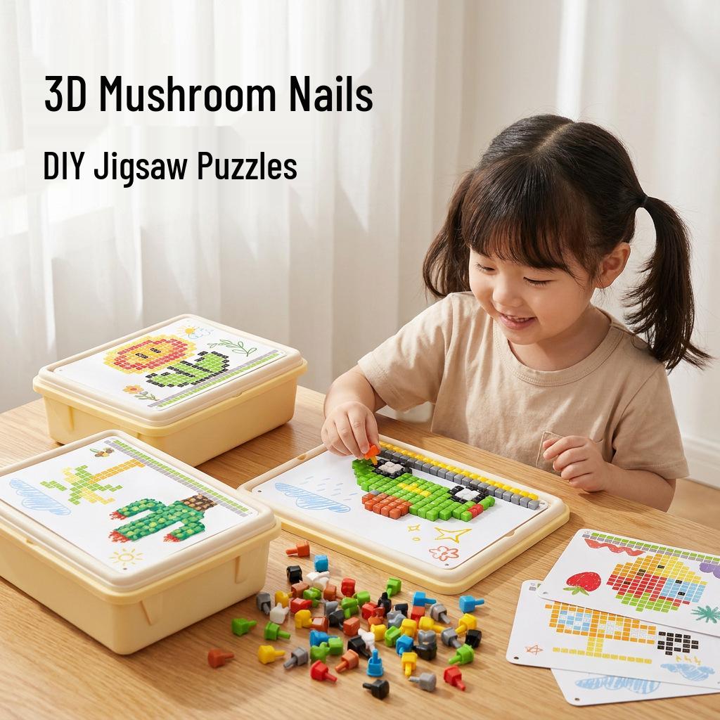 3D Insertable Mushroom Pegs: Children's Creative DIY Puzzle for Concentration and Fun.