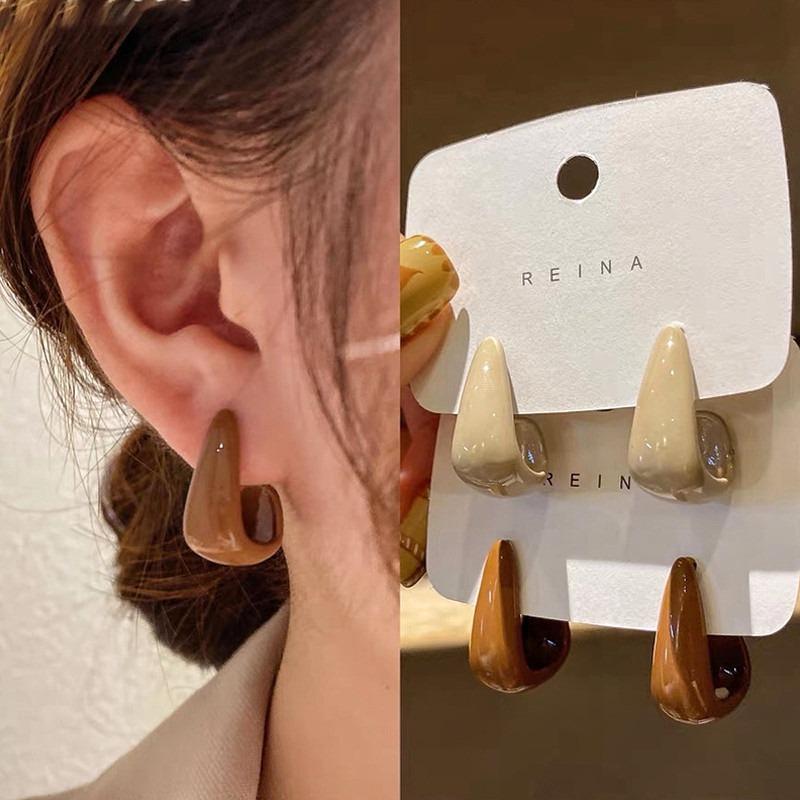 New Letter L U-Shaped Stud Earrings For Woman Irregular Statement Brown Geometric Metal Hook Oorbellen Valentine'S Day Gift