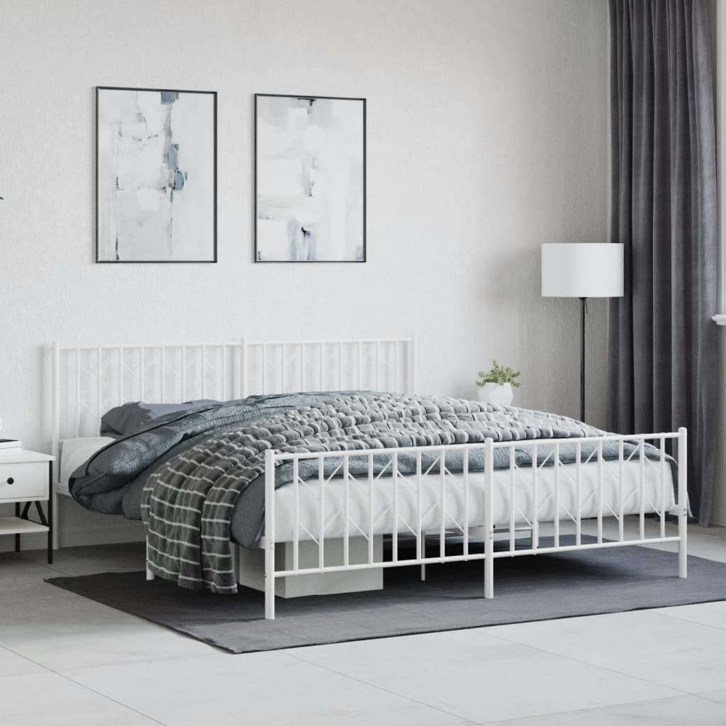 Metal Bed Frame with Headboard and Footboard White 183 x 213 cm