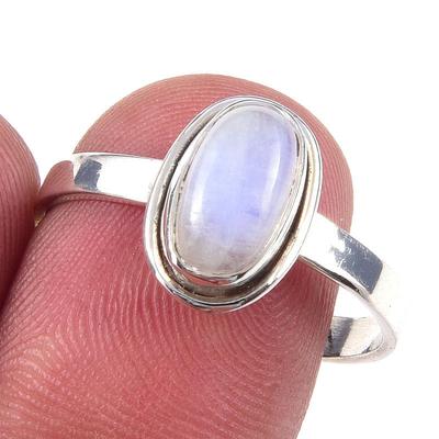 Natural Rainbow Moonstone Gemstone Handmade 925 Solid Silver Ring Size 9 L0p15